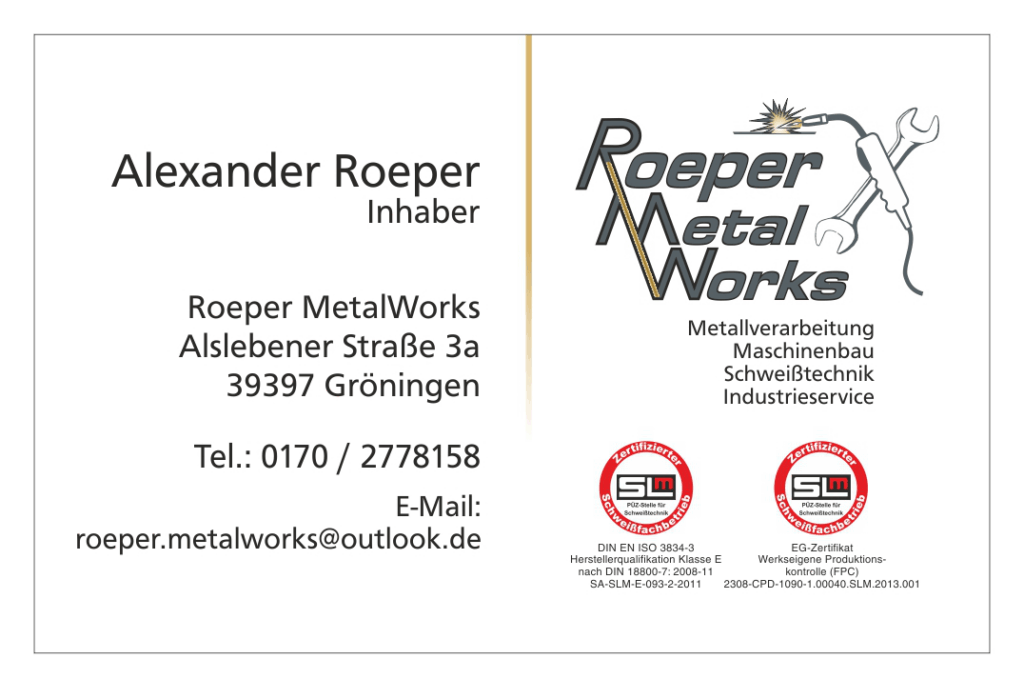 Roeper-MetalWorks Visitenkarte